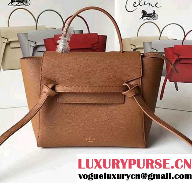 Celine Belt Tote Mini Bag in Epsom Leather Brown