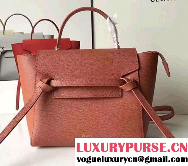 Celine Belt Tote Mini Bag in Epsom Leather Brick Red