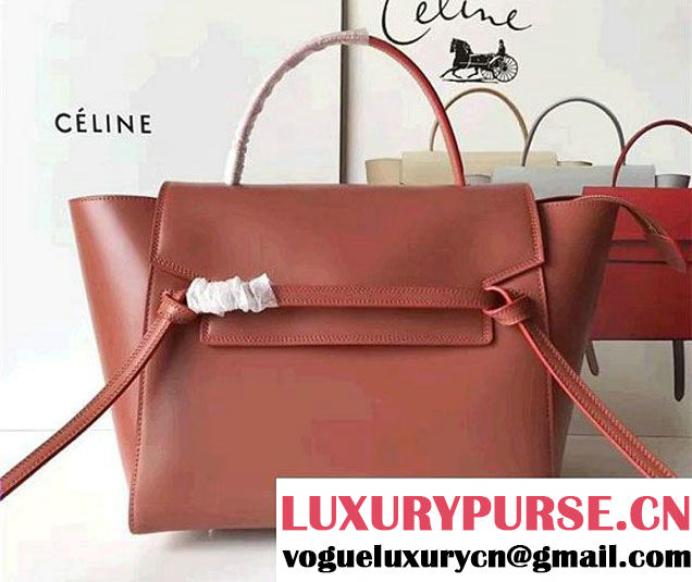 Celine Belt Tote Small Bag in Original Smooth Leather Brick Red