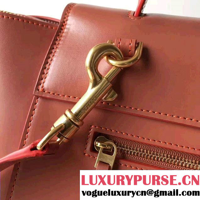 Celine Belt Tote Small Bag in Original Smooth Leather Brick Red