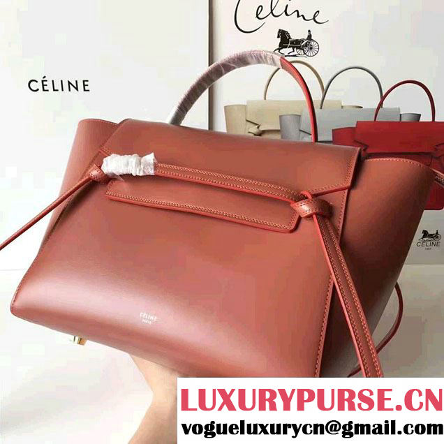 Celine Belt Tote Small Bag in Original Smooth Leather Brick Red