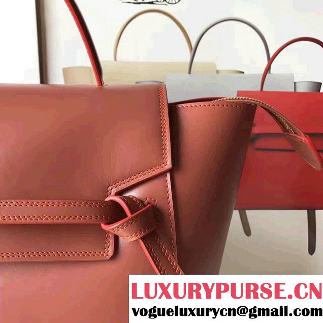 Celine Belt Tote Small Bag in Original Smooth Leather Brick Red