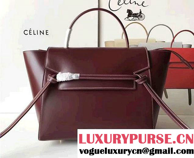 Celine Belt Tote Quilting Small Bag in Original Smooth Leather Burgundy