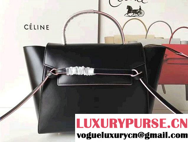 Celine Belt Tote Small Bag in Original Smooth Leather Black/Pink