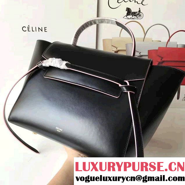 Celine Belt Tote Small Bag in Original Smooth Leather Black/Pink