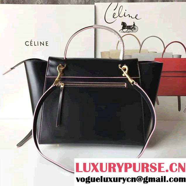 Celine Belt Tote Small Bag in Original Smooth Leather Black/Pink