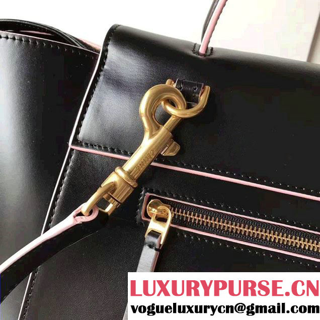 Celine Belt Tote Small Bag in Original Smooth Leather Black/Pink