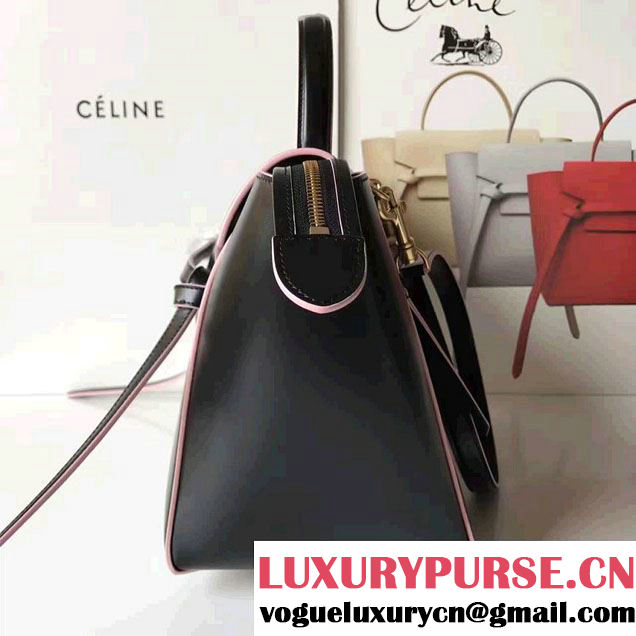 Celine Belt Tote Small Bag in Original Smooth Leather Black/Pink