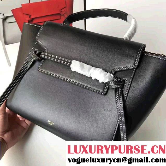 Celine Belt Tote Quilting Small Bag in Original Smooth Leather Black