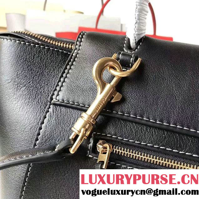 Celine Belt Tote Quilting Small Bag in Original Smooth Leather Black