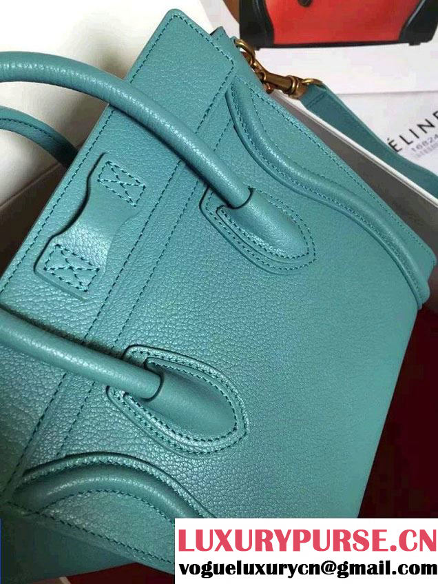 Celine Luggage Nano Tote Bag in Original Goatskin Leather Ice Green