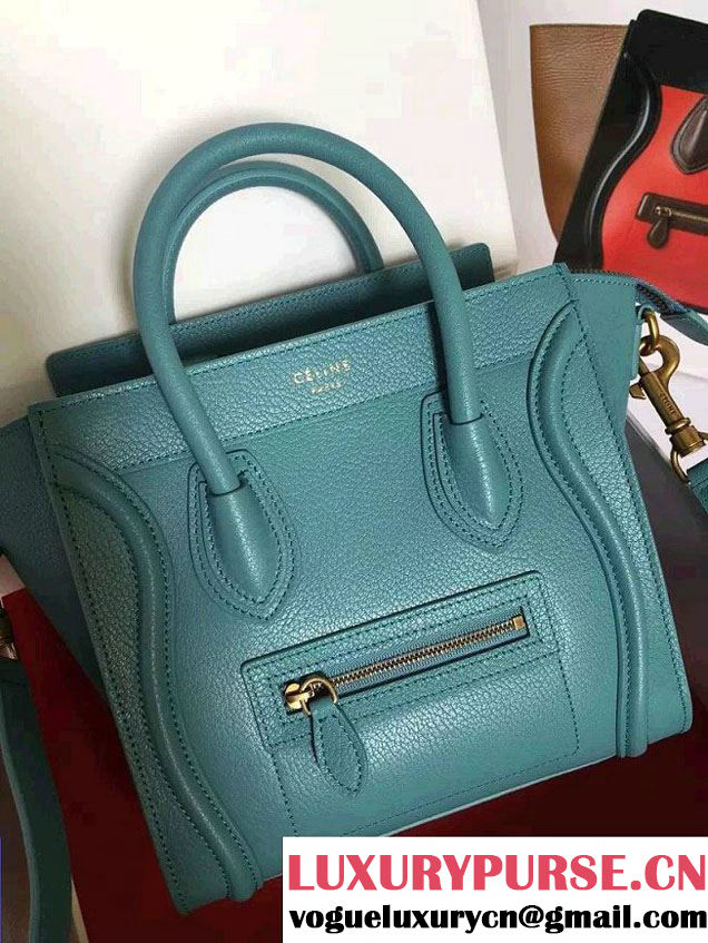Celine Luggage Nano Tote Bag in Original Goatskin Leather Ice Green