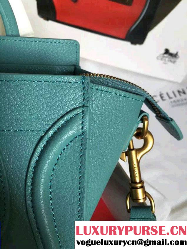 Celine Luggage Nano Tote Bag in Original Goatskin Leather Ice Green