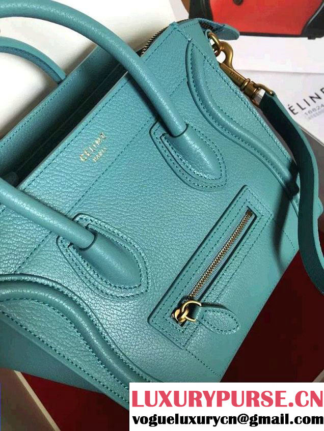 Celine Luggage Nano Tote Bag in Original Goatskin Leather Ice Green