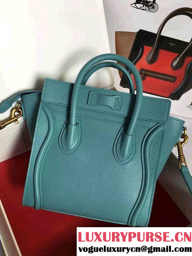 Celine Luggage Nano Tote Bag in Original Goatskin Leather Ice Green