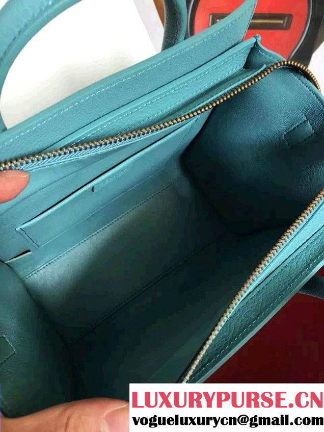 Celine Luggage Nano Tote Bag in Original Goatskin Leather Ice Green