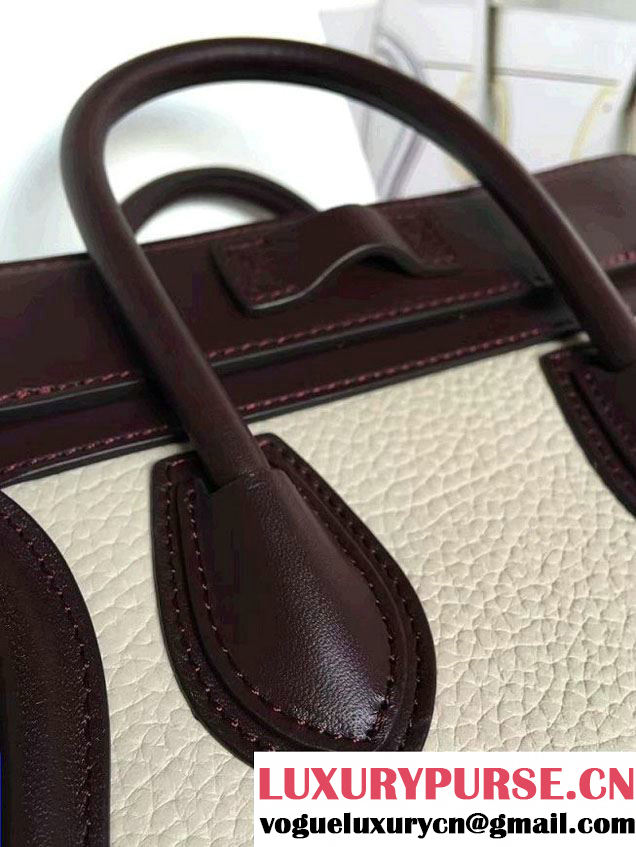 Celine Luggage Nano Tote Bag in Original Leather Burgundy/Grained Beige/Crinkle Green 2016
