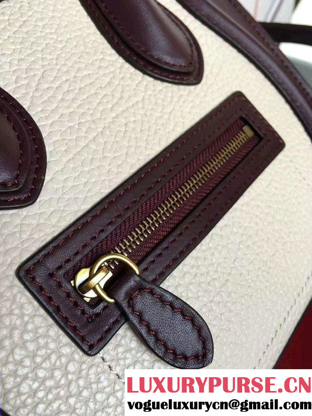 Celine Luggage Nano Tote Bag in Original Leather Burgundy/Grained Beige/Crinkle Green 2016