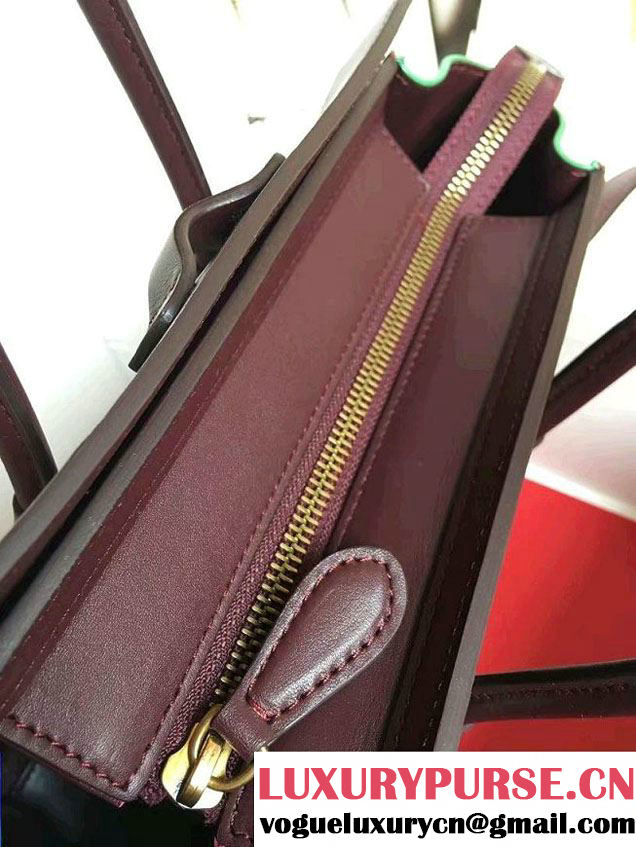 Celine Luggage Nano Tote Bag in Original Leather Burgundy/Grained Beige/Crinkle Green 2016