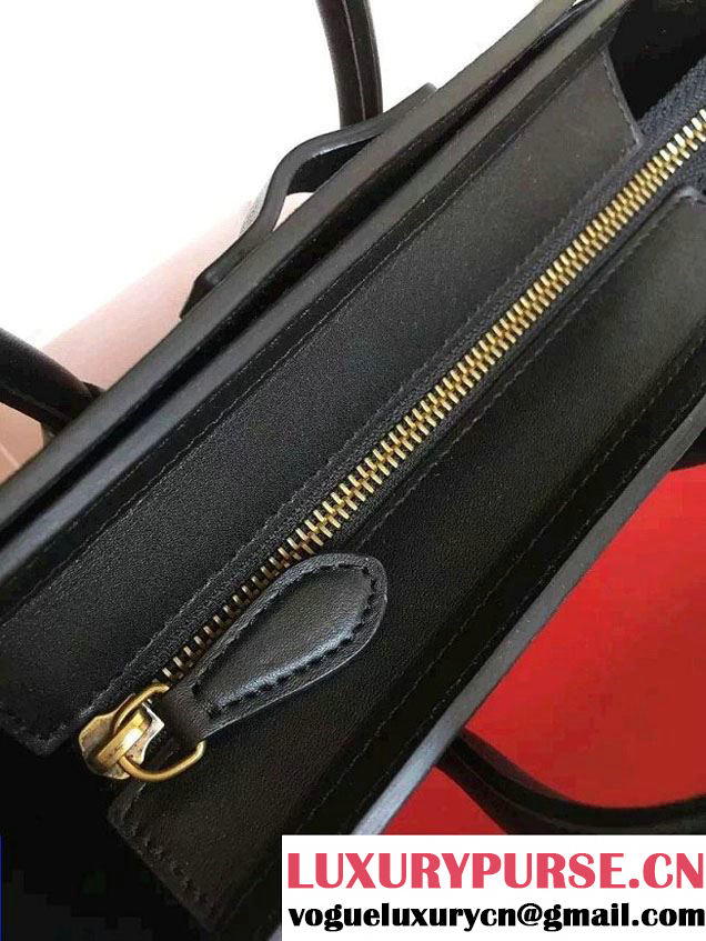 Celine Luggage Nano Tote Bag in Original Leather Black/Peach/Crinkle Khaki 2016