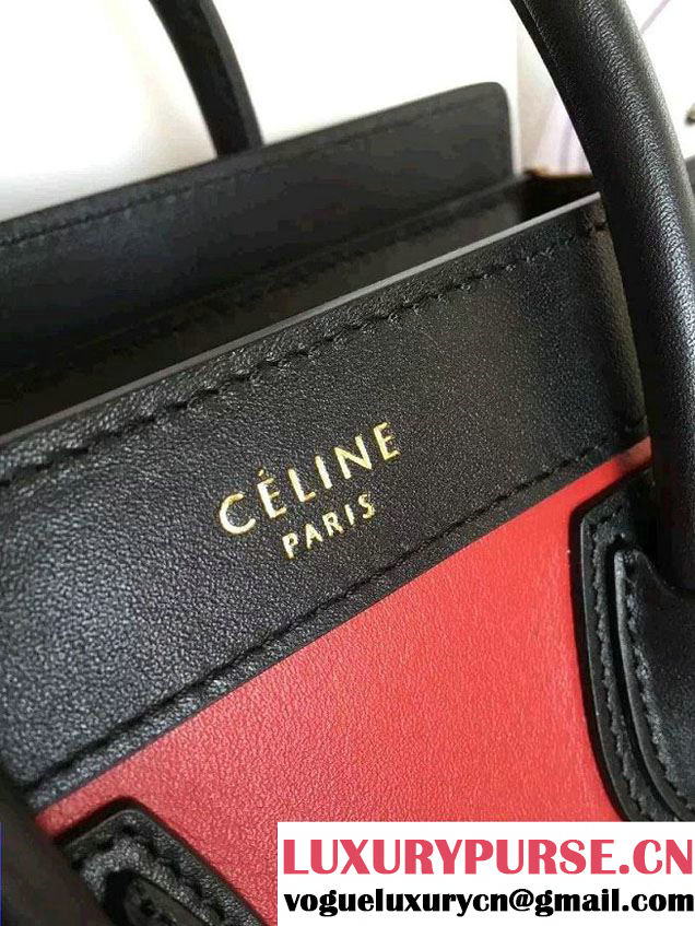Celine Luggage Nano Tote Bag in Original Leather Black/Peach/Crinkle Khaki 2016