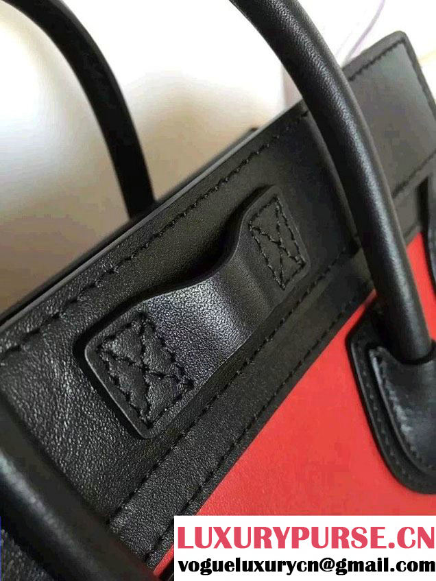 Celine Luggage Nano Tote Bag in Original Leather Black/Peach/Crinkle Khaki 2016