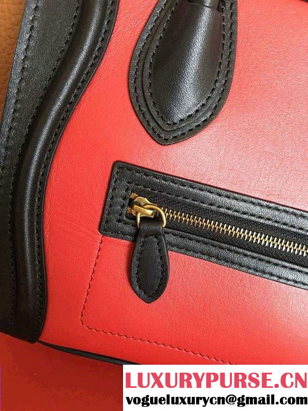 Celine Luggage Nano Tote Bag in Original Leather Black/Peach/Crinkle Khaki 2016