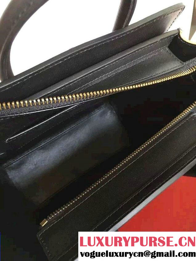 Celine Luggage Nano Tote Bag in Original Leather Black/Peach/Crinkle Khaki 2016