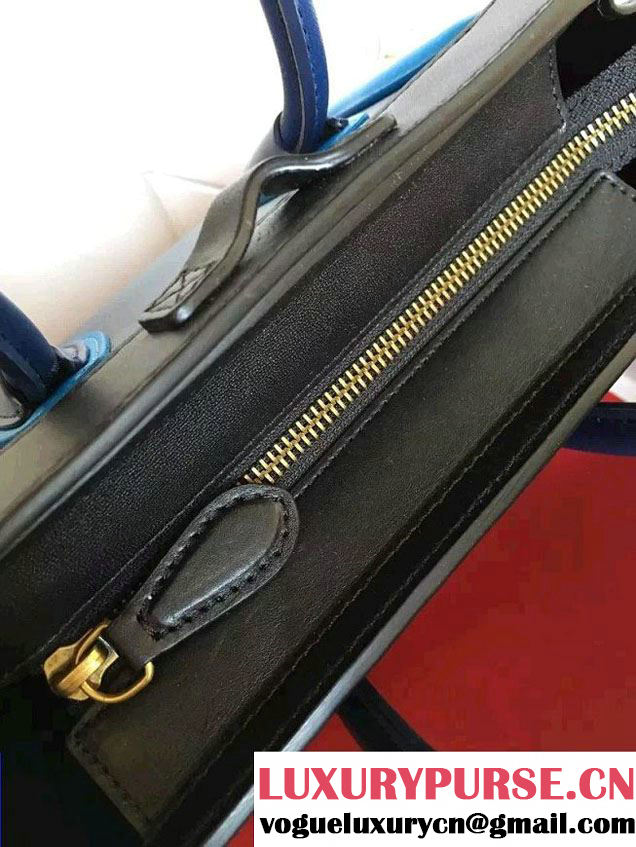 Celine Luggage Nano Tote Bag in Original Leather Black/Navy Blue/Blue 2016
