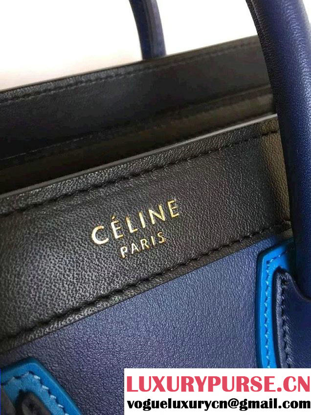 Celine Luggage Nano Tote Bag in Original Leather Black/Navy Blue/Blue 2016