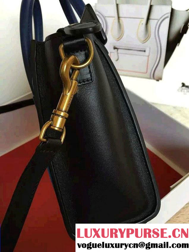Celine Luggage Nano Tote Bag in Original Leather Black/Navy Blue/Blue 2016