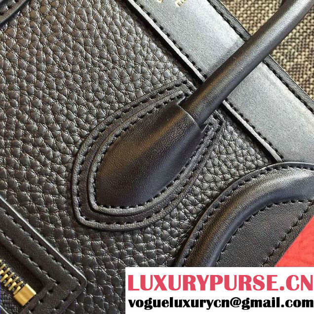 Celine Luggage Nano Tote Bag in Original Leather Navy Blue/Grained Black/Crinkle Red 2016