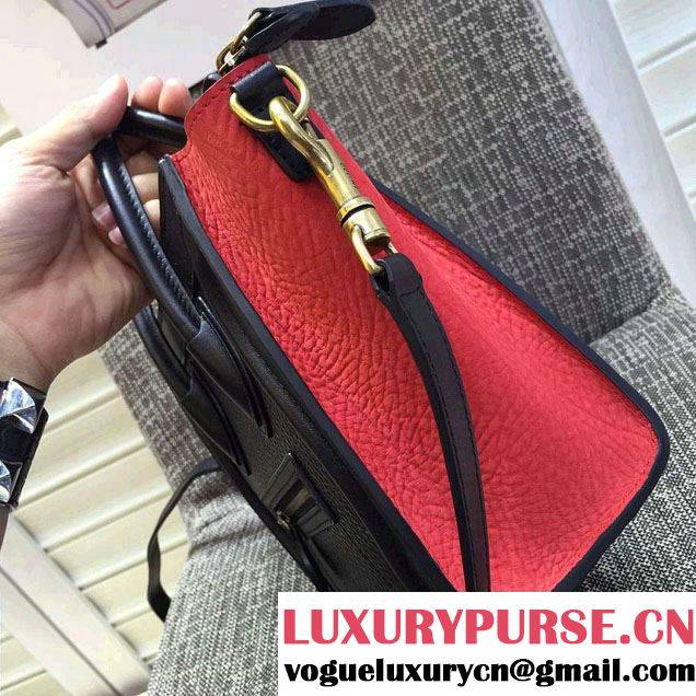 Celine Luggage Nano Tote Bag in Original Leather Navy Blue/Grained Black/Crinkle Red 2016