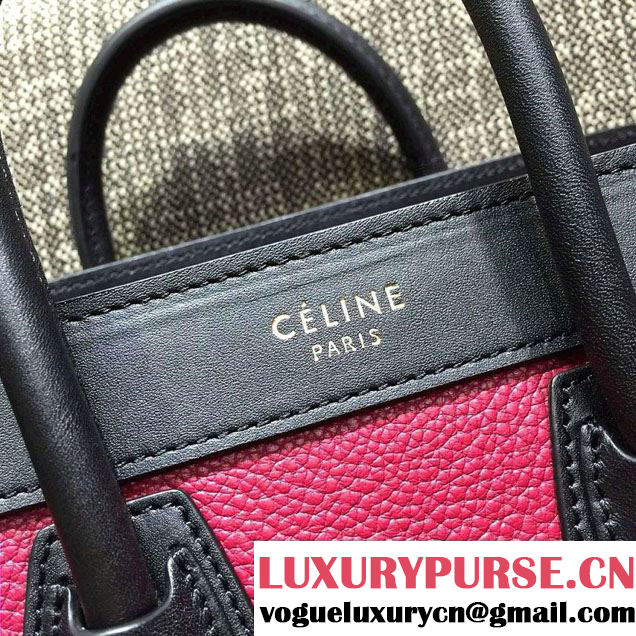 Celine Luggage Nano Tote Bag in Original Leather Black/Grained Fushia/Red 2016