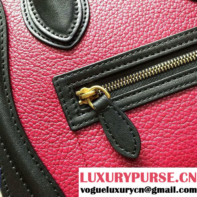 Celine Luggage Nano Tote Bag in Original Leather Black/Grained Fushia/Red 2016