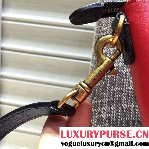 Celine Luggage Nano Tote Bag in Original Leather Black/Grained Fushia/Red 2016