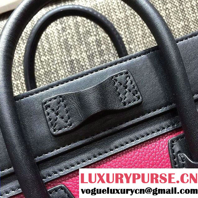 Celine Luggage Nano Tote Bag in Original Leather Black/Grained Fushia/Red 2016