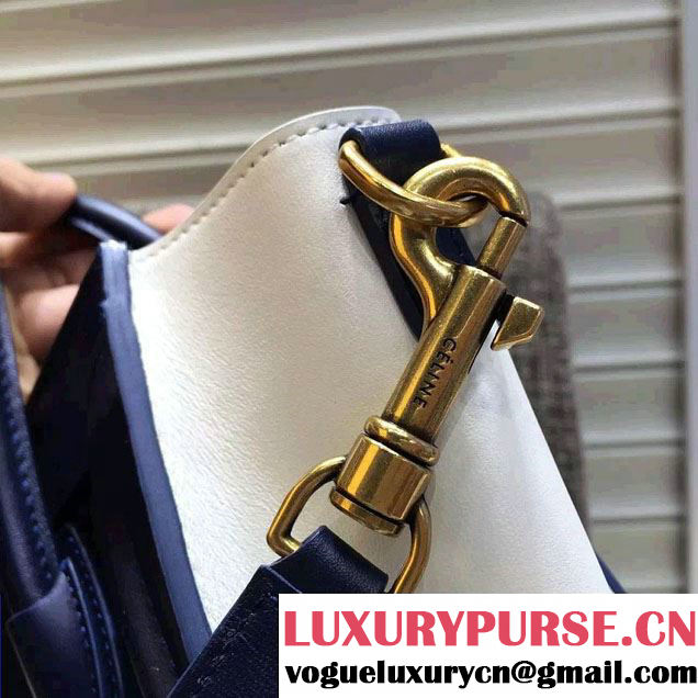 Celine Luggage Nano Tote Bag in Original Leather Navy Blue/Black/White 2016