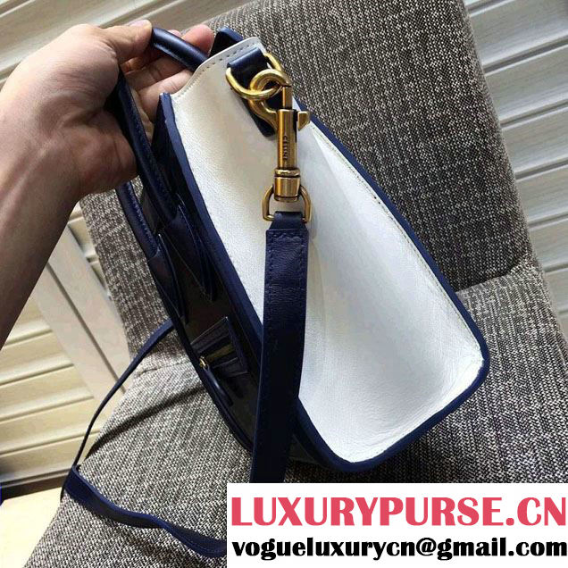 Celine Luggage Nano Tote Bag in Original Leather Navy Blue/Black/White 2016