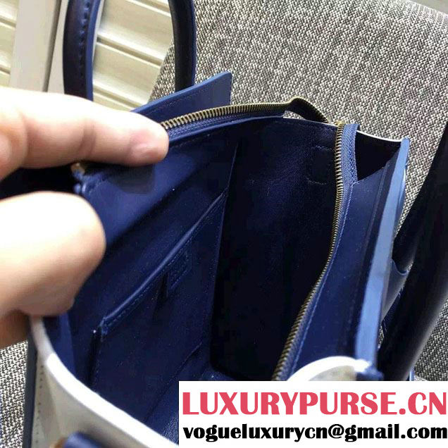 Celine Luggage Nano Tote Bag in Original Leather Navy Blue/Black/White 2016