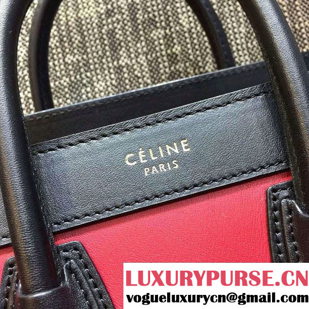 Celine Luggage Nano Tote Bag in Original Leather Black/Peach/Burgundy 2016