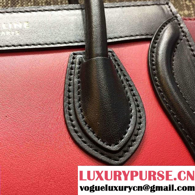 Celine Luggage Nano Tote Bag in Original Leather Black/Peach/Burgundy 2016