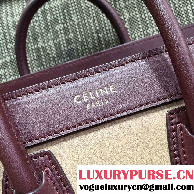 Celine Luggage Nano Tote Bag in Original Leather Burgundy/Beige/Suede Red 2016