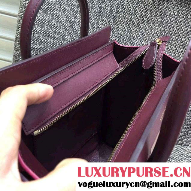 Celine Luggage Nano Tote Bag in Original Leather Burgundy/Beige/Suede Red 2016