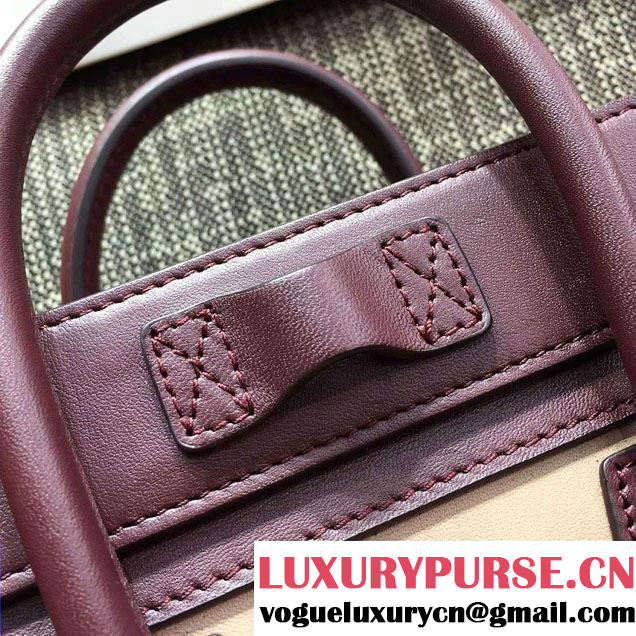 Celine Luggage Nano Tote Bag in Original Leather Burgundy/Beige/Suede Red 2016
