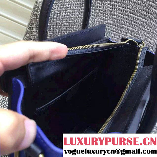 Celine Luggage Nano Tote Bag in Original Leather Navy Blue/Grained Beige/Blue 2016