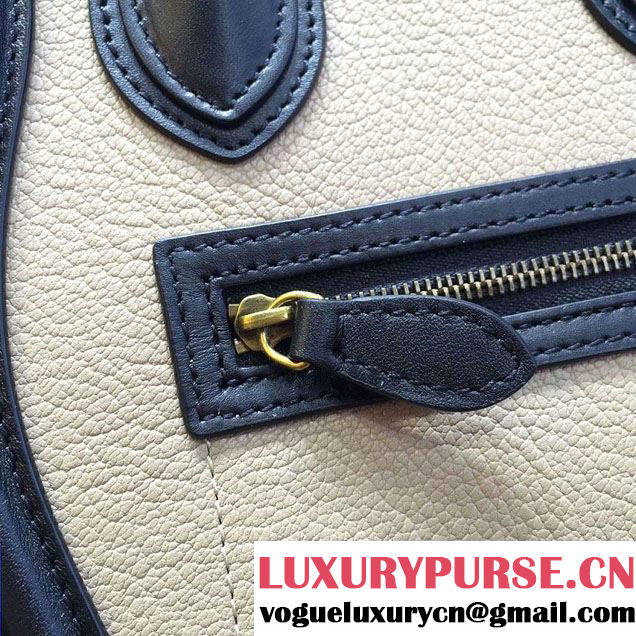 Celine Luggage Nano Tote Bag in Original Leather Navy Blue/Grained Beige/Blue 2016