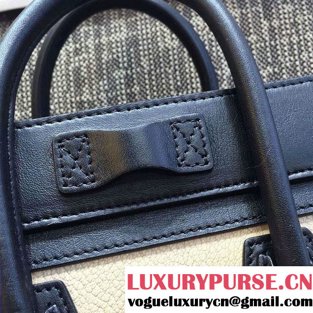 Celine Luggage Nano Tote Bag in Original Leather Navy Blue/Grained Beige/Blue 2016