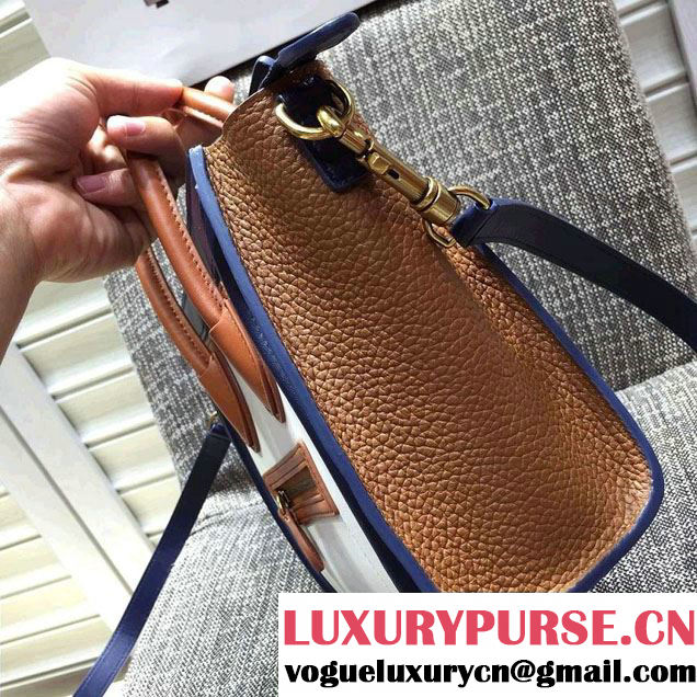 Celine Luggage Nano Tote Bag in Original Leather Navy Blue/White/Grained Khaki 2016