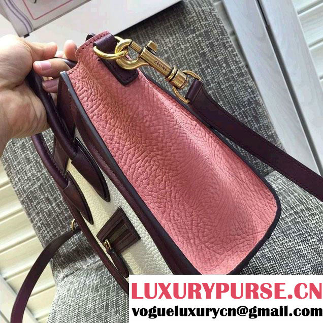 Celine Luggage Nano Tote Bag in Original Leather Burgundy/Grained White/Crinkle Pink 2016